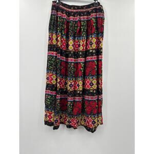 United Colors of Benetton Skirt Women Size 44/M Italy Floral Patchwork Boho Midi